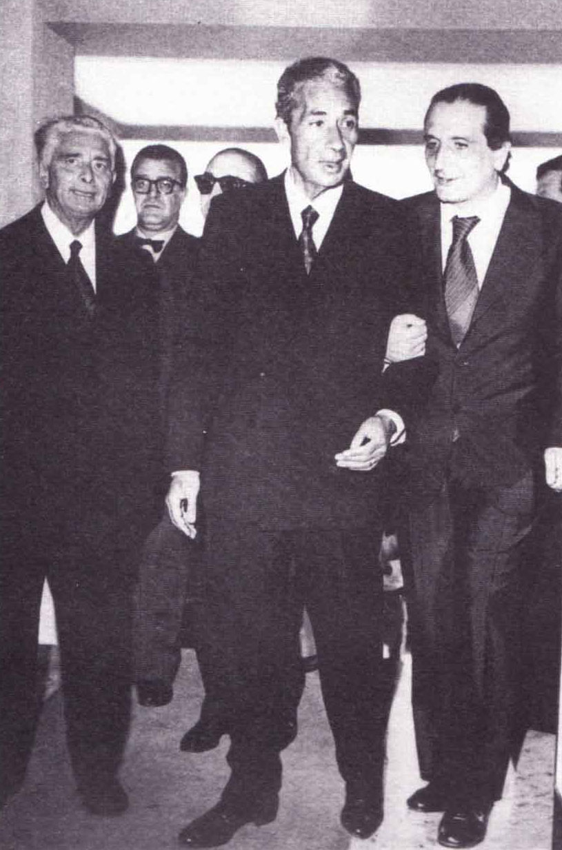 L'on. Carlo Scarascia Mugnozza, Ministro Aldo Moro e il Rettore Ernesto Quagliariello